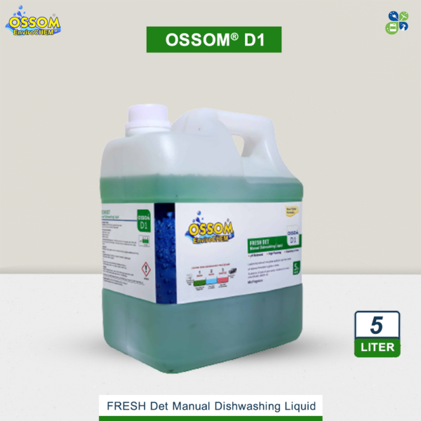 Dishwashing Liquid Ossom D1 Fresh Det 5Ltr Pack by Global Enterprises